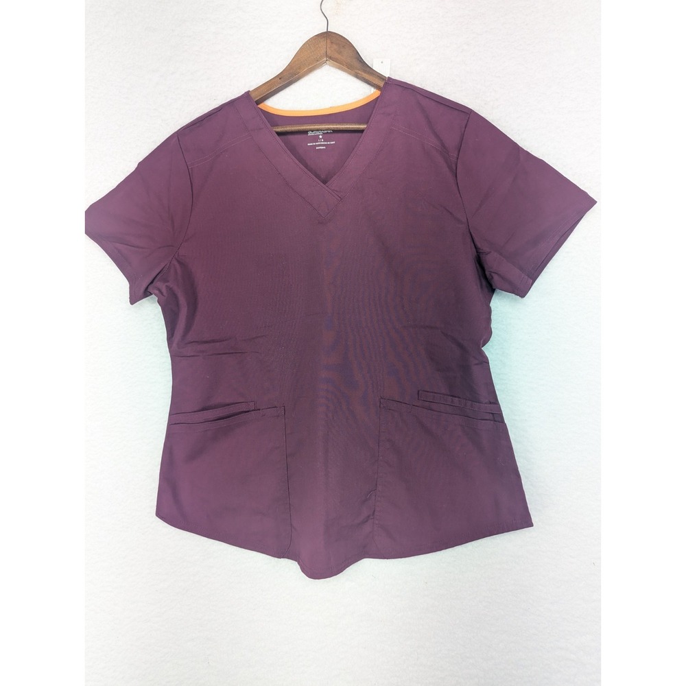 NWT Scrubstar Women's Core Essentials V-Neck Scrub‎ Top Wine Color L